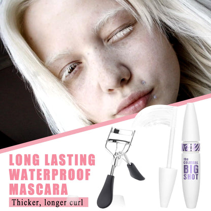 Black Telescopic Mascara Set,3PCS Black Mascara Volume and Length for Eye Makeup,Waterproofing No Clumping Tubing Mascara,No Smudging Curly Black Mascara with Eyelash Curler