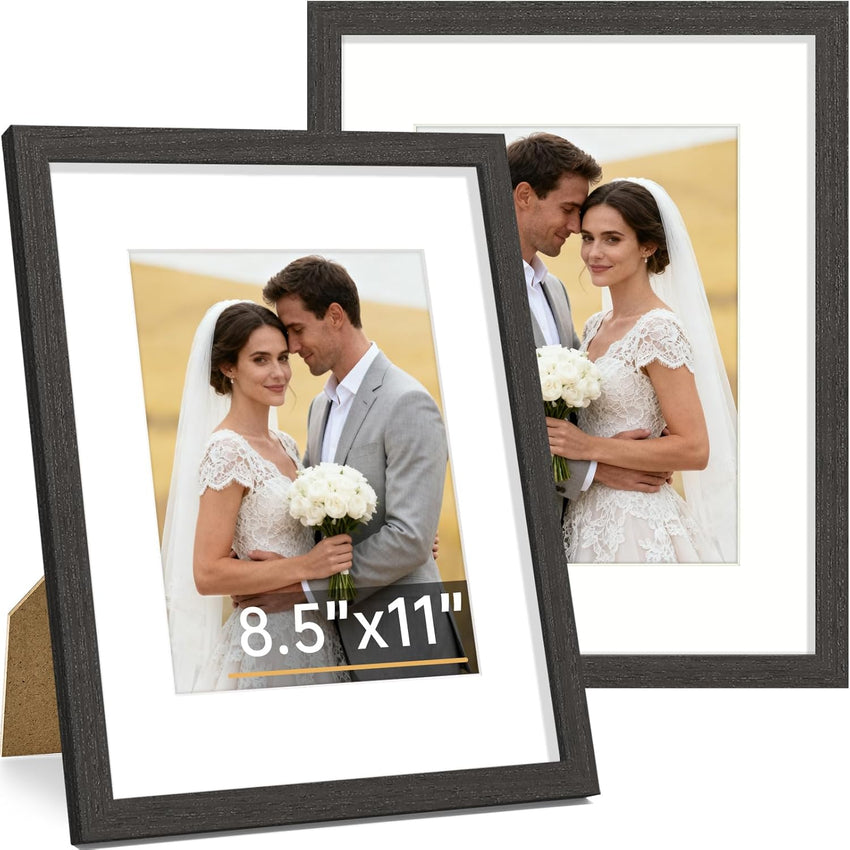 Vittanly 8x10 Picture Frame Set of 2, Solid Wood Frame for Wall or Tabletop, Display Photo 5x7 with Mat or 8x10 without Mat, Natural