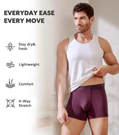 DAVID ARCHY Men's Underwear Trunks Modal Support Pouch Ultra Soft Breathable Seamless Underwear for Men 4 Pack