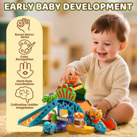 Lehoo Castle Toys for 1 Year Old Boys, Dinosaur Slide with 4 Mini Push Cars for Baby 12-18 Months, Infant Play Vehicle Set, Educational Learning First 1st Birthday Gifts for Kids, Girls, Toddlers 1-3