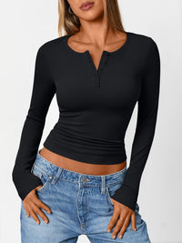 7DAY'S Queen Womens Long Sleeve Shirts 2025 Henley Casual Fall Outfits Fitted Tops Ribbed Fashion Basic Tees