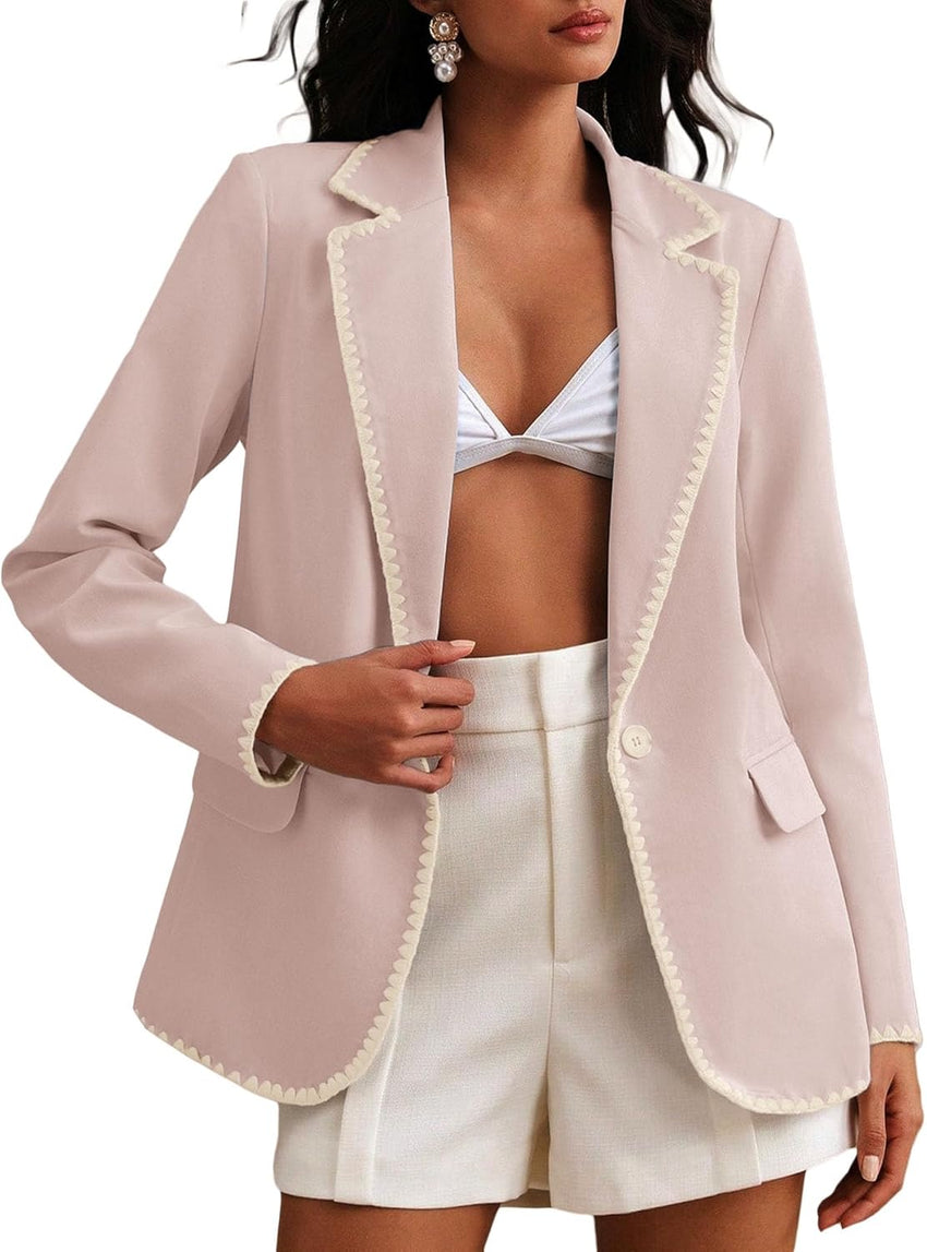 Mina Self Casual Blazer for Women 2025 Fall Pink Lightweight Business Casual Work Professional Office Trendy Cute Dressy Fashion Womens Jacket Women's Blazers & Suit Jackets QY046 Pink L