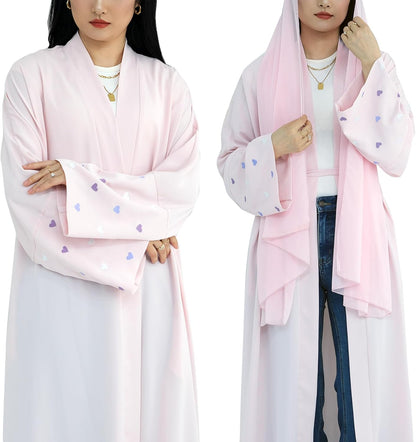 Abayas for Women Muslim Islamic Dubai Cardigan Open Front Chiffon Dress Long Sleeve Maxi Abaya Long Kaftan Robe(No Scarf)