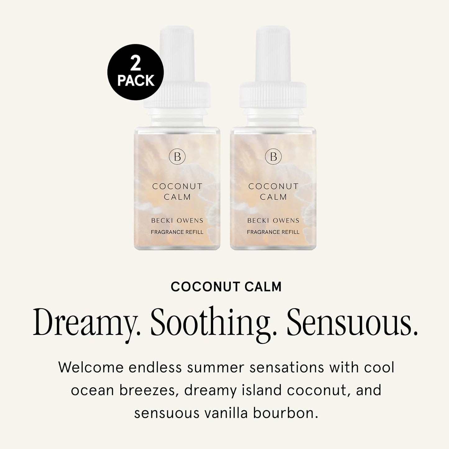Pura & Becki Owens Home Scent Refill - Smart Home Air Diffuser - Up to 120-Hours of Luxury Fragrance per Refill - Spring & Summer Fragrance - 2 Pack, Coconut Calm