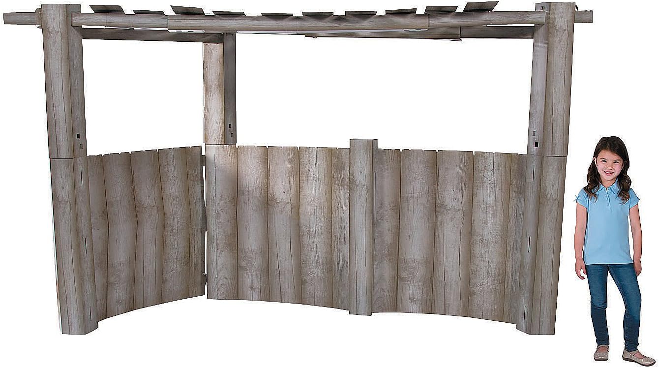 Fun Express Nativity Stable Backdrop - Large 3D Cardboard Stand Up for Christmas Pageant Props | Life Size Manger Scene Background for Church Plays & Live Nativity Decorations | 114" x 44" x 66"