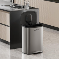 MRBIN Stainless Steel Kitchen Trash Can with Lid and Odor Filter, 13gal / 50L Step Tall Kitchen Pedal Garbage Pail, Commercial Large Rectangle Office Waste Basket for Bathroom, Garage, Eclipse Grey