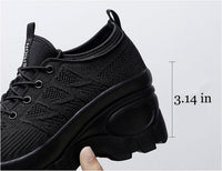 Women's Chunky Platform Comfort Orthopedic Wedge Walking Shoes Fashion Knitted Breathable Lace Up Lug Sole Casual Non-Slip Running Shoes with Arch Support