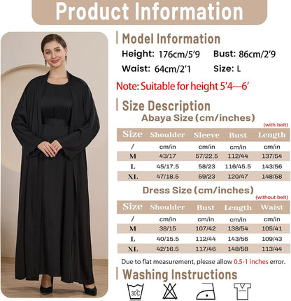 khalat Women Muslim Abaya Dress 2PCS Lightweight Satin Abaya Dress for Women Islamic Dubai Modest Kaftan Prayer Dress