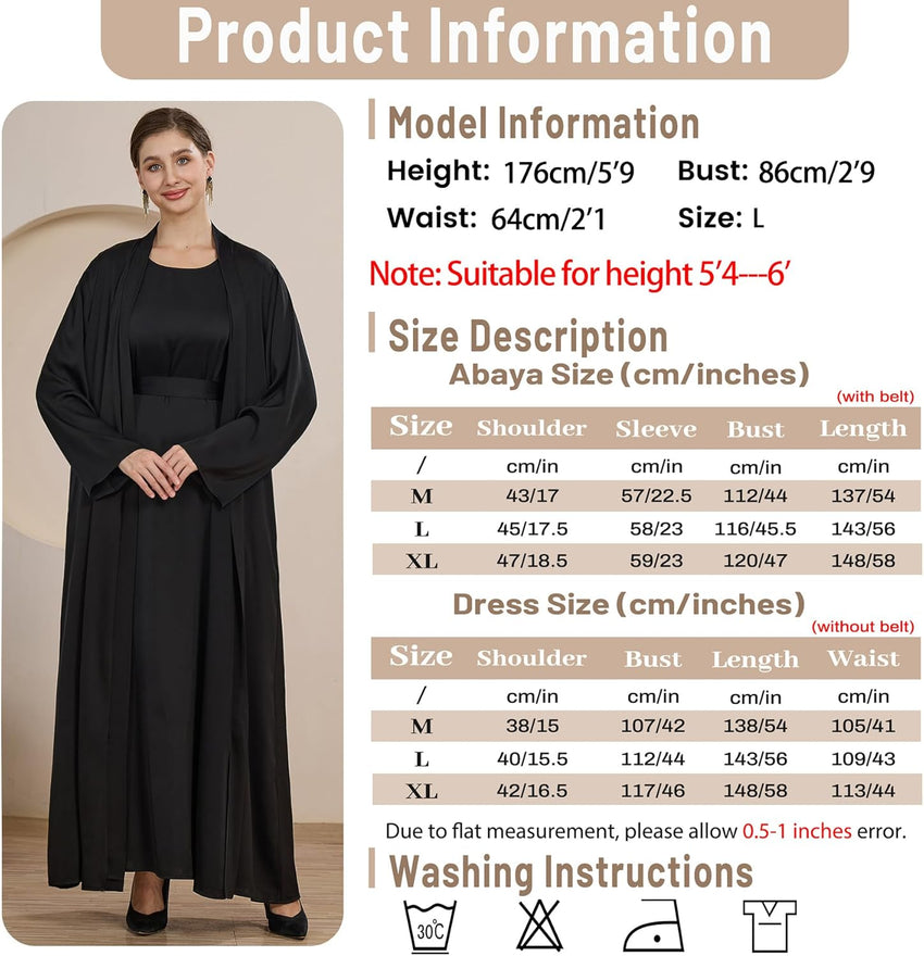 khalat Women Muslim Abaya Dress 2PCS Lightweight Satin Abaya Dress for Women Islamic Dubai Modest Kaftan Prayer Dress
