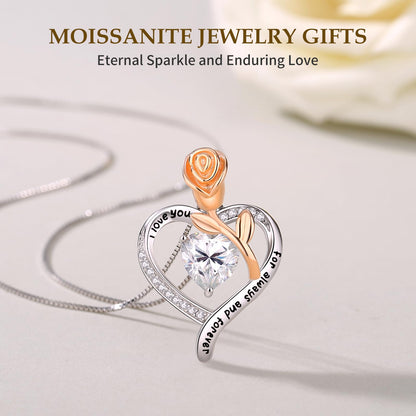 Luxury Moissanite Heart Necklace for Women – 925 Sterling Silver Heart Pendant, Sparkling Jewelry Gift for Wife, Girlfriend, Mom & Daughter