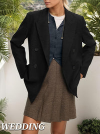 Mina Self 2025 Fall Women's Oversized Wool Blazer Coat Double-Breasted Herringbone Suit Jackets Casual Outerwear with Pocket