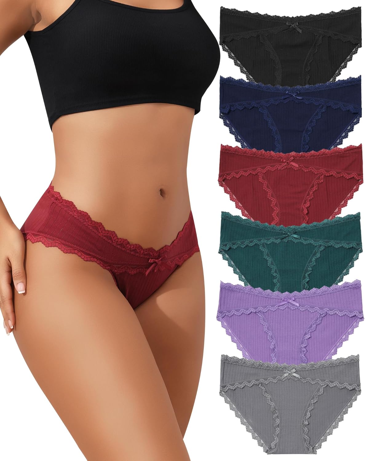 LEVAO Womens Underwear Cotton Cheeky Bikini Panties for Women Lace Stretch Hipster Ladies Briefs Multipack S-XXL