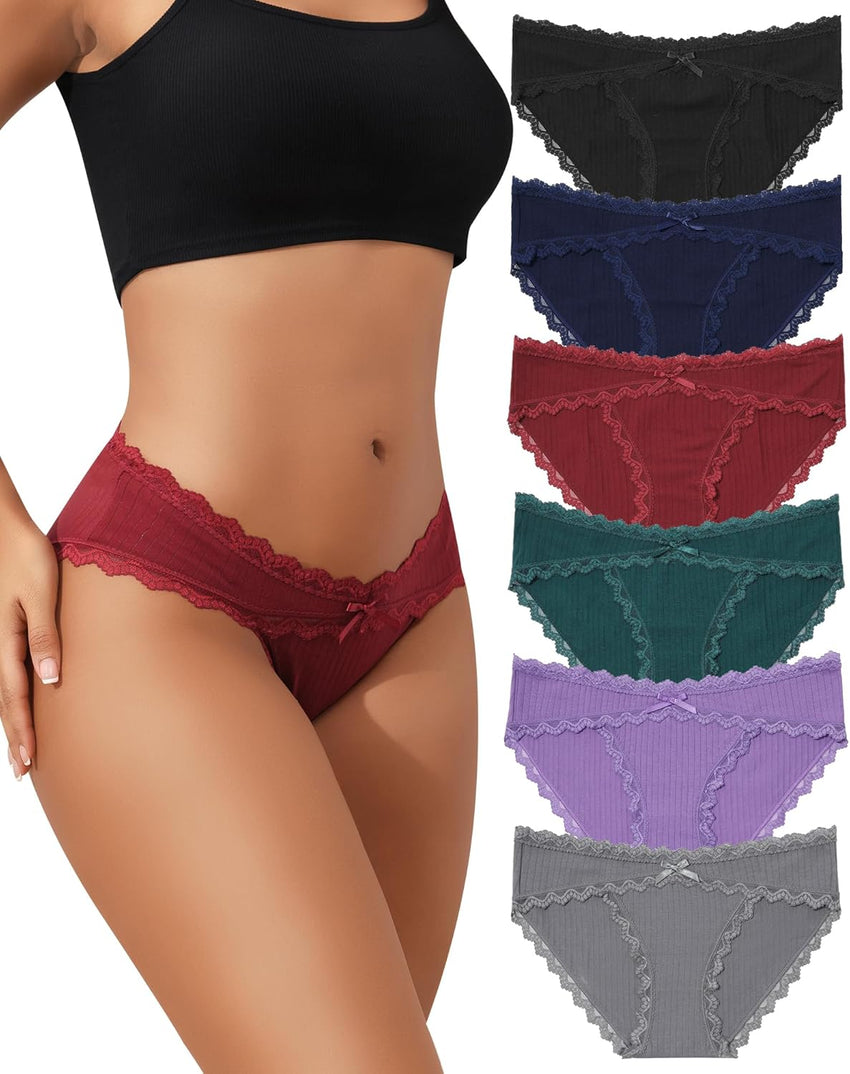 LEVAO Womens Underwear Cotton Cheeky Bikini Panties for Women Lace Stretch Hipster Ladies Briefs Multipack S-XXL