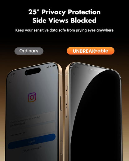 UNBREAKcable Privacy Screen Protector for iPhone 16 Pro, [3 Pack] Shatterproof Tempered Glass [25°Anti-spy][Easy Installation Frame][99.99% HD Clear][9H Hardness] [Anti-Fingerprint] for iPhone 6.3"
