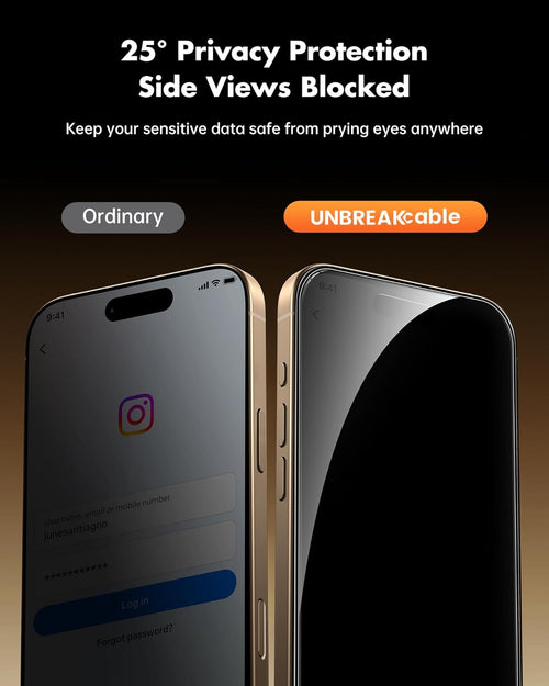 UNBREAKcable Privacy Screen Protector for iPhone 16 Pro, [3 Pack] Shatterproof Tempered Glass [25°Anti-spy][Easy Installation Frame][99.99% HD Clear][9H Hardness] [Anti-Fingerprint] for iPhone 6.3"