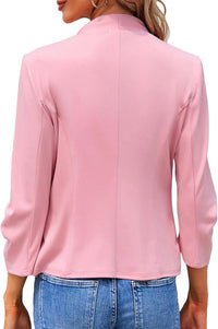 Mina Self 2025 Fall Women's 3/4 Ruched Sleeve Blazer - Cropped Open Front Collarless Casual Light Office Work Jacket Cardigan