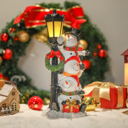 Bdor Snowman with Lamppost – Resin Christmas Figurine for Holiday Home, Tabletop, Indoor Party Decorations, Festive Winter Decor