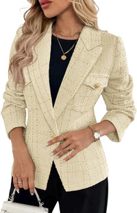 Mina Self 2025 Fall Women's Tweed Blazer Plaid - Slim Fully-Lined Fashion Casual Elegant Work Office Suit Jacket with Pockets