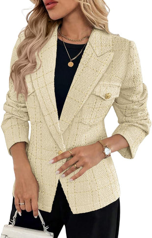 Mina Self 2025 Fall Women's Tweed Blazer Plaid - Slim Fully-Lined Fashion Casual Elegant Work Office Suit Jacket with Pockets