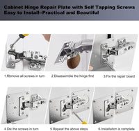 7DAY'S 6 PCS Cabinet Hinge Repair Plate, Hinges Repair Fixing Plates, Stainless Steel Cabinet Repair Board, Kitchen Cupboard Door Hinge Repair Brackets Kit, Cabinet Fixing Plate Bracket with Mounting Screw