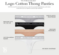 Victoria's Secret Women's Cotton Logo Thong Underwear, Panties for Women, Multi Pack (XS-XXL)