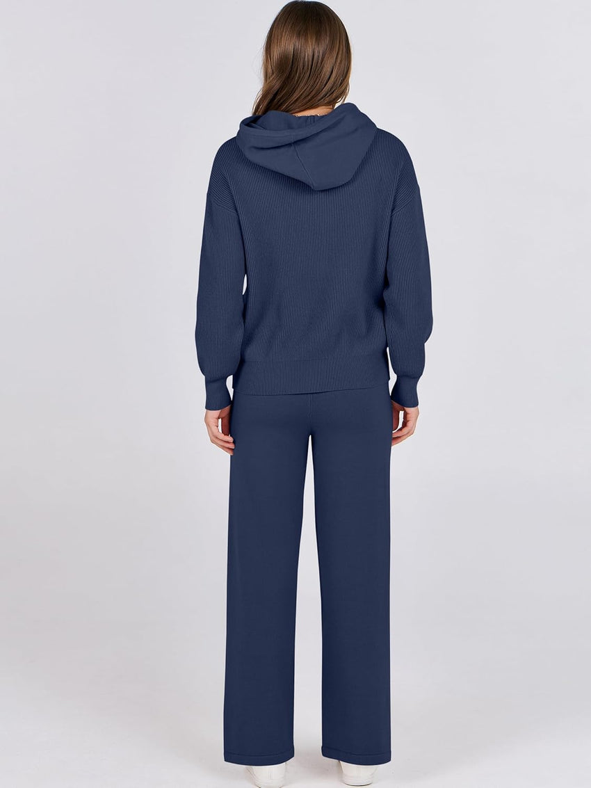 ANRABESS Women 2 Piece Outfits Sweater Sets Loose Long Sleeve Hoodies Knit Pullover Wide Leg Pants 2025 Fall Lounge Sweatsuit