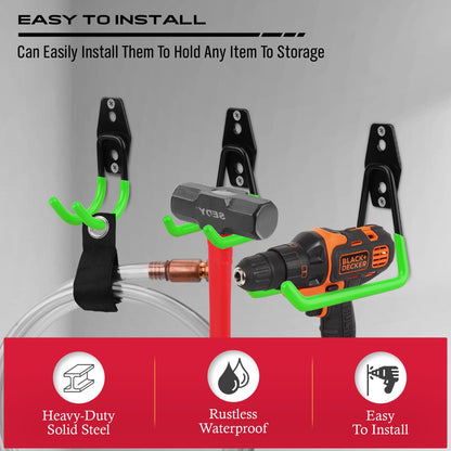 Garage Tool Storage Wall Hook Assortment Set: 15PCS Heavy Duty Large Hanger Garden Tool Organizer Ladder Bike Rack Yard Tool Holder Shed Shovel Metal Screw Organization Bicycle Steel Bracket