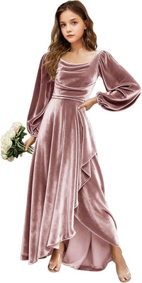 Velvet Junior Bridesmaid Dresses Long Sleeve Girls Christmas Dress Flower Girl Dresses Wedding Guest Maxi Party Gown