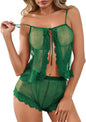 Kolagri Sexy Women Lace Pajamas Lingerie Set High Waist Sheer Sleepwear Bow Ties Cami Shorts Set