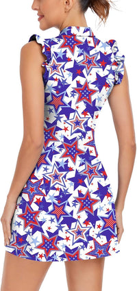 WOWENY Tennis Dress Polo Buttons Golf Dresses with Built in Shorts and Pockets Ruffle Sleeveless Athletic Workout Dress