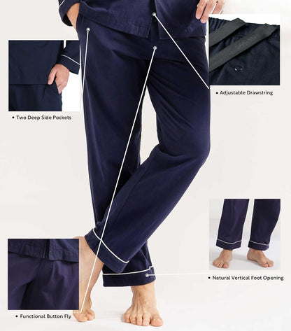 DAVID ARCHY Mens Pajamas Set Soft Cotton Notched Collar Pajamas for Men Long Sleeve Mens Sleepwear with Pockets & Front Fly