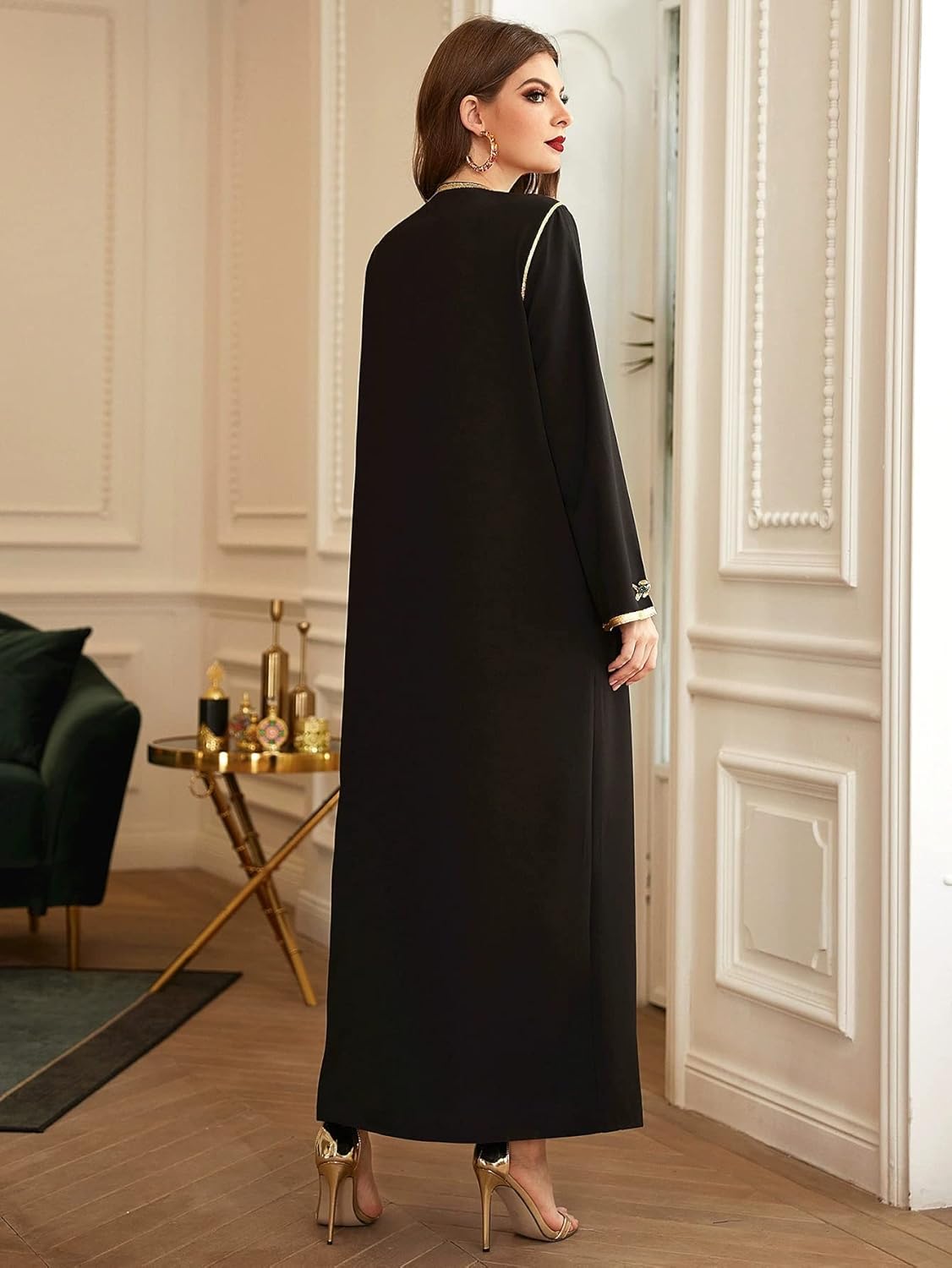 PolyJolly Handmade Bead Abaya Dress for Women Dubai Sadui Fancy Moroccan Kaftan Wedding Attire Collection