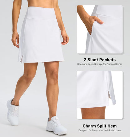 SANTINY 18" Skorts for Women 3 Pockets High Waist Long Athletic Tennis Skirt Golf Skort for Casual Summer Travel