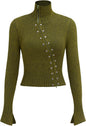 CIDER Zipper Cardigan Sweaters for Women Trendy Stand Collar Rivet Cardigans Split Long Sleeve Fall Winter