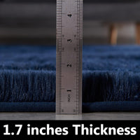 FJZFING Navy Blue Round Rug Ultra-Soft Plush Modern 4x4 Circle Area Rug for Kid's Bedroom, Fluffy Shag Circular Rug for Nursery Room, Non-Slip Home Decor Cute Navy Blue Carpet for Teen's Room