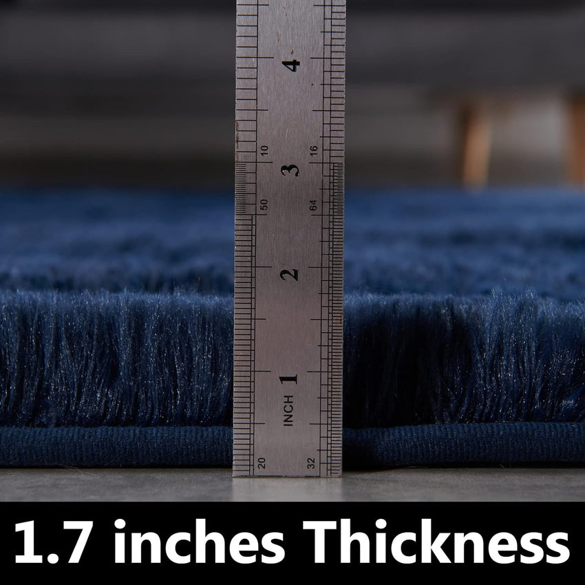 FJZFING Navy Blue Round Rug Ultra-Soft Plush Modern 4x4 Circle Area Rug for Kid's Bedroom, Fluffy Shag Circular Rug for Nursery Room, Non-Slip Home Decor Cute Navy Blue Carpet for Teen's Room