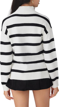 CIDER Striped Mock Neck Sweater Women Long Sleeve Pullover Knit Top