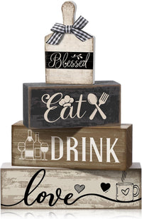 4 Pcs Christmas Table Decor Wooden Hot Cocoa Decoration Christmas Centerpiece Winter Tiered Tray Decor Decorative Red Hot Cocoa Block Signs Gift Farmhouse Xmas Decoration for Home Kitchen