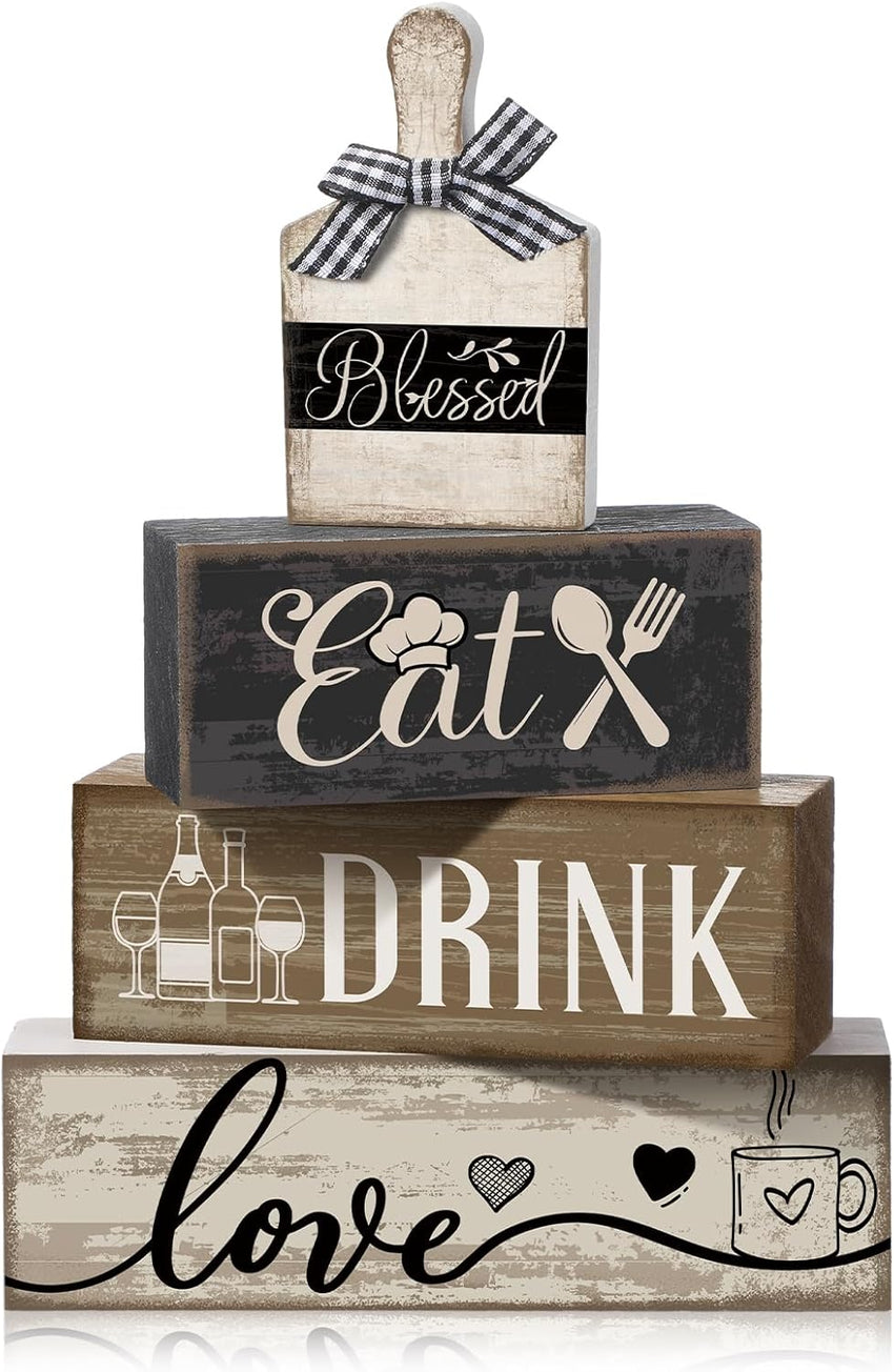 4 Pcs Christmas Table Decor Wooden Hot Cocoa Decoration Christmas Centerpiece Winter Tiered Tray Decor Decorative Red Hot Cocoa Block Signs Gift Farmhouse Xmas Decoration for Home Kitchen