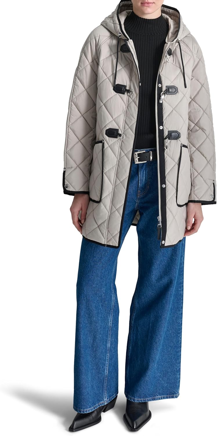 DKNY womens Hooded Toggle Quilted Coat