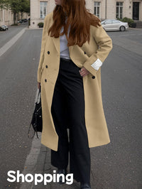 Mina Self Long Wool Coat Women 2025 Fall Winter Notch Lapel Double Breasted Full-Lined Business Casual with Pockets Pea Coats