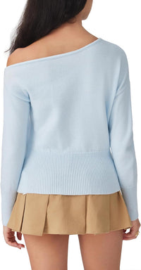 CIDER Off The Shoulder Sweaters for Women Cute Long Sleeve One Shoulder Fall Outfits Knit Pullover Sweater Tops Trendy