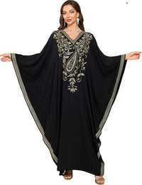 RanRui Women's Embroidered Kaftan Dresses Beach Blouse Cotton Gold Embroidery Holiday Robe Plus Size Caftans Kaftan Dress