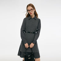 GOELIA Dress Two Piece Sets for Women Wool Blend Long Knit Sweater Vest and Long Sleeve Shirt Mini Dresses with Belt