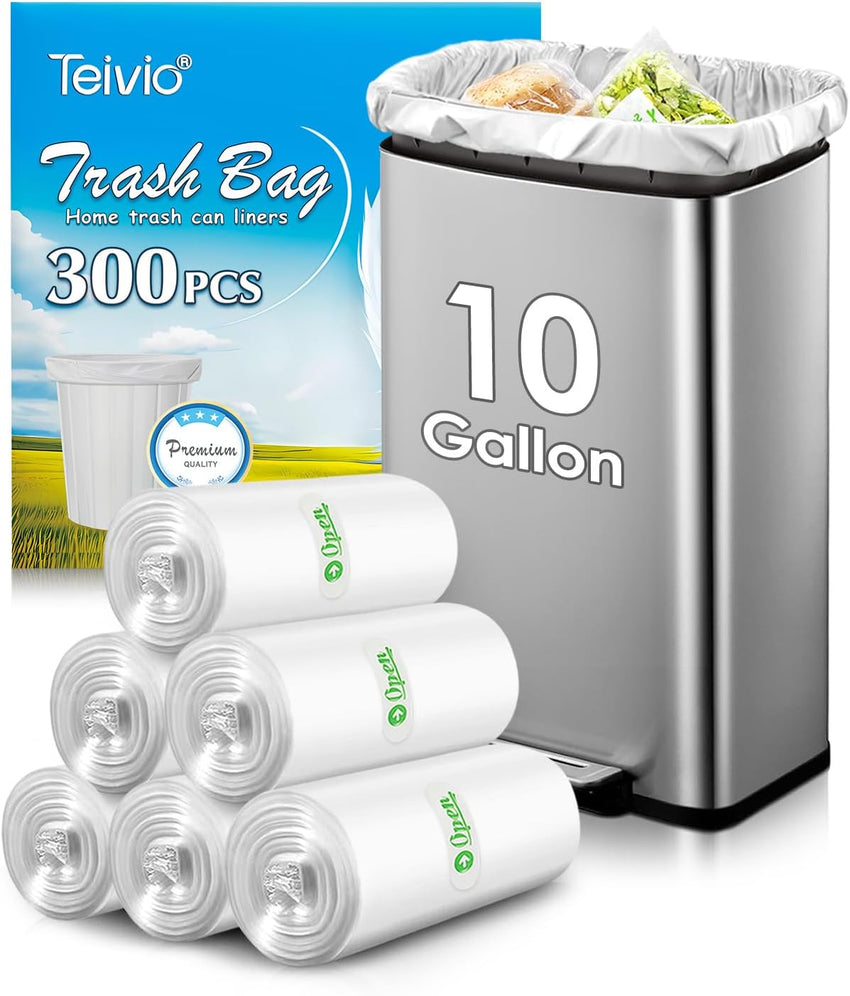 10 Gallon 200 Counts Extra Strong Trash Bags Tall Kitchen Garbage Bags by Teivio, 9 Gallon 10 Gallon,Bathroom Trash Can Bin Liners, Intended for Home,Plastic Bags for office kitchen Garden,Black