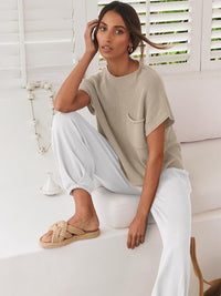 ANRABESS Women's Two Piece Outfits Knit Sweater Vest Crop Top Pants Lounge Matching Tracksuit Sweatsuit Travel Clothes Sets