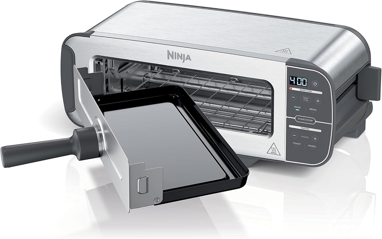 Ninja ST101 Foodi 2-in-1 Flip Toaster, 2-Slice Capacity, Compact Toaster Oven, Snack Maker, Reheat, Defrost, 1500 Watts, Stainless Steel, 6 Functions