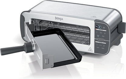 Ninja ST101 Foodi 2-in-1 Flip Toaster, 2-Slice Capacity, Compact Toaster Oven, Snack Maker, Reheat, Defrost, 1500 Watts, Stainless Steel, 6 Functions