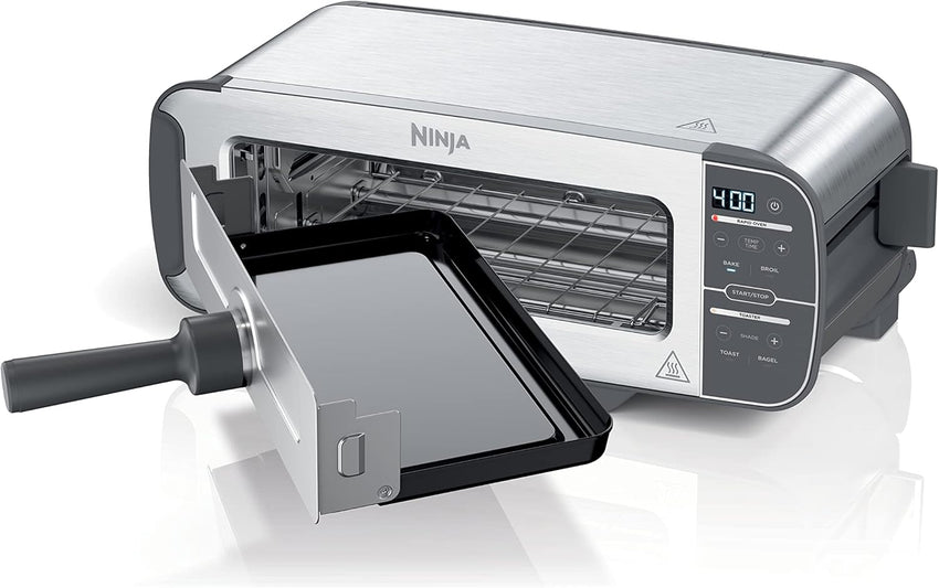 Ninja ST101 Foodi 2-in-1 Flip Toaster, 2-Slice Capacity, Compact Toaster Oven, Snack Maker, Reheat, Defrost, 1500 Watts, Stainless Steel, 6 Functions