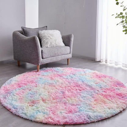 FJZFING Navy Blue Round Rug Ultra-Soft Plush Modern 4x4 Circle Area Rug for Kid's Bedroom, Fluffy Shag Circular Rug for Nursery Room, Non-Slip Home Decor Cute Navy Blue Carpet for Teen's Room
